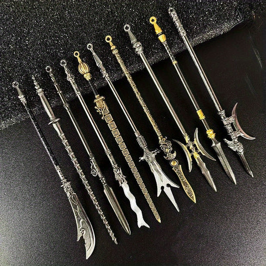 14pcs Aluminum Alloy Ancient Weapon Figurines Set Collectible Toy Keychains