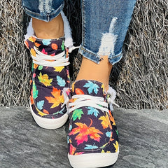 Colorful Maple Leaf Pattern Warm Fur Boots Flat Casual Round Toe Snow Boots