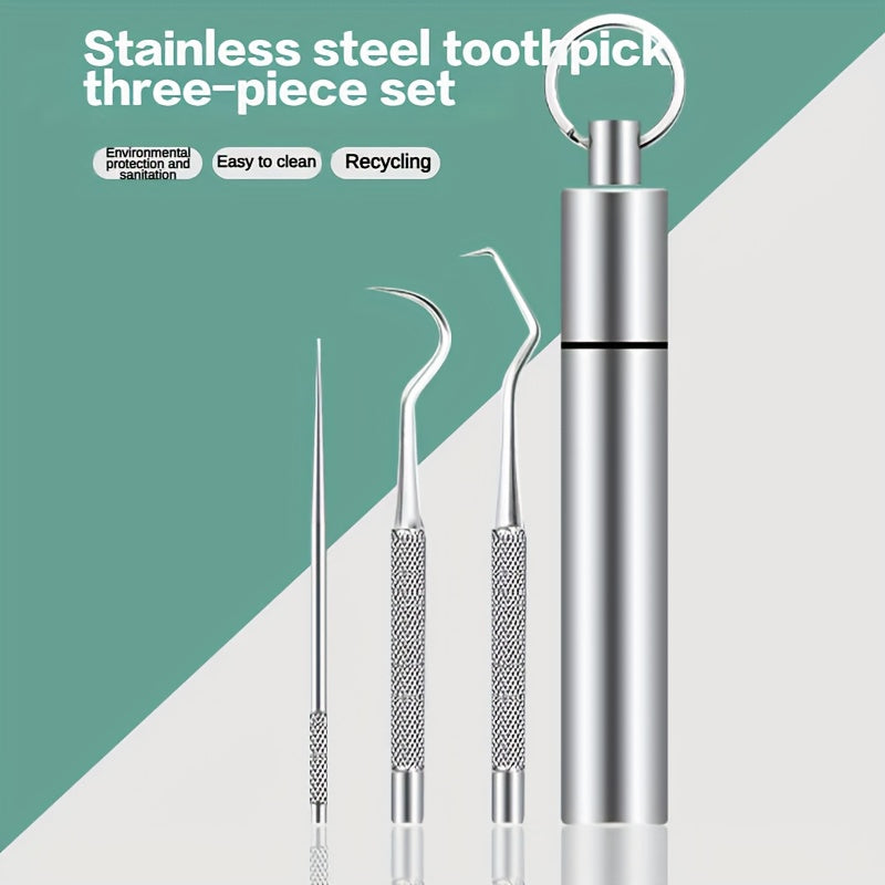 Stainless Steel Toothpick & Floss Set for Home & Travel