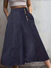  Stripe Print Wide Leg Button Up Loose Pants