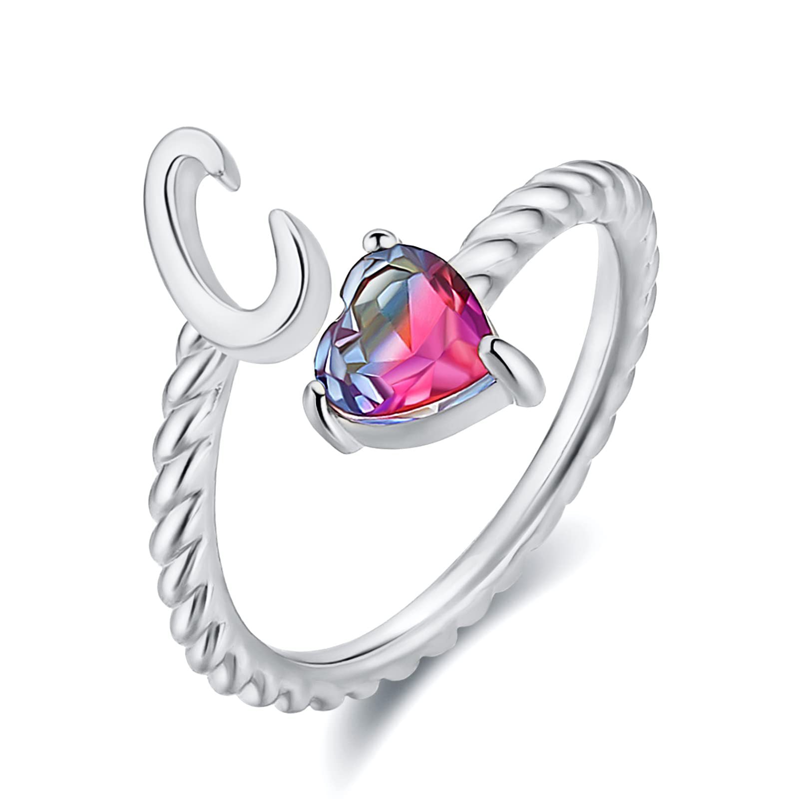 Adjustable Initial Letter Ring Zircon Rings For Women