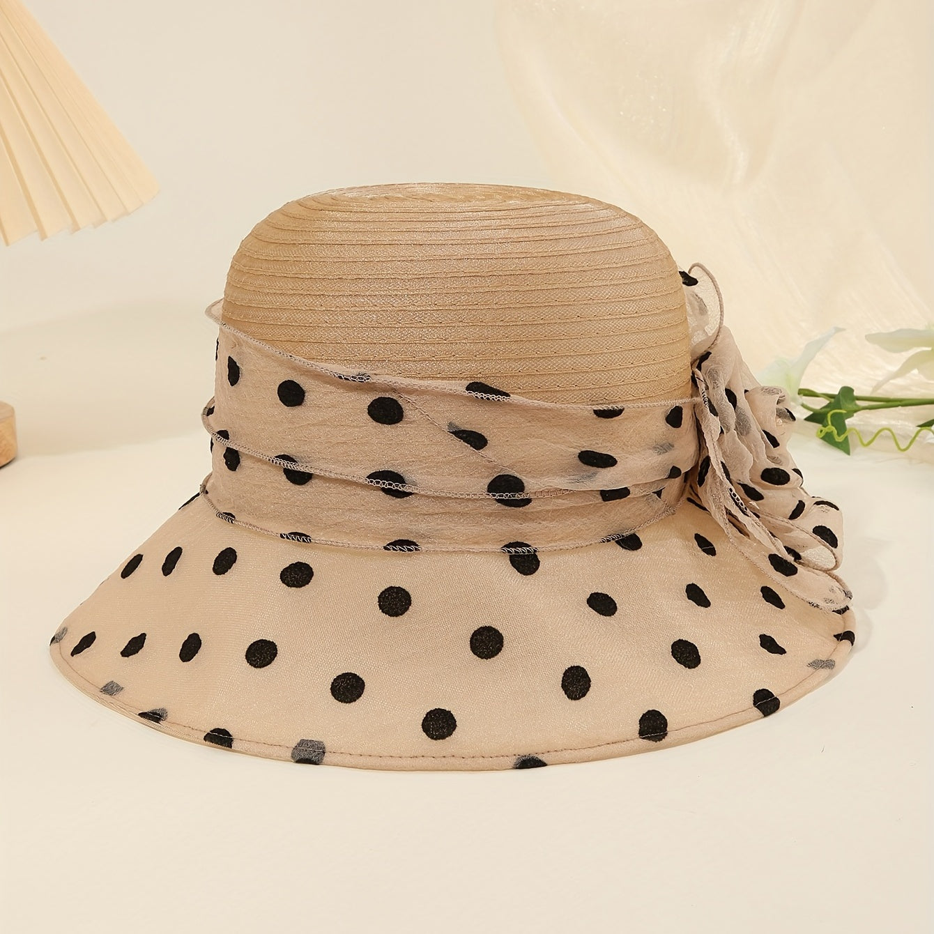 Polka Dot Bucket Hat Mesh Flower Decor Organza Sun Hats Lightweight Summer Derby