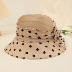 Polka Dot Bucket Hat Mesh Flower Decor Organza Sun Hats Lightweight Summer Derby