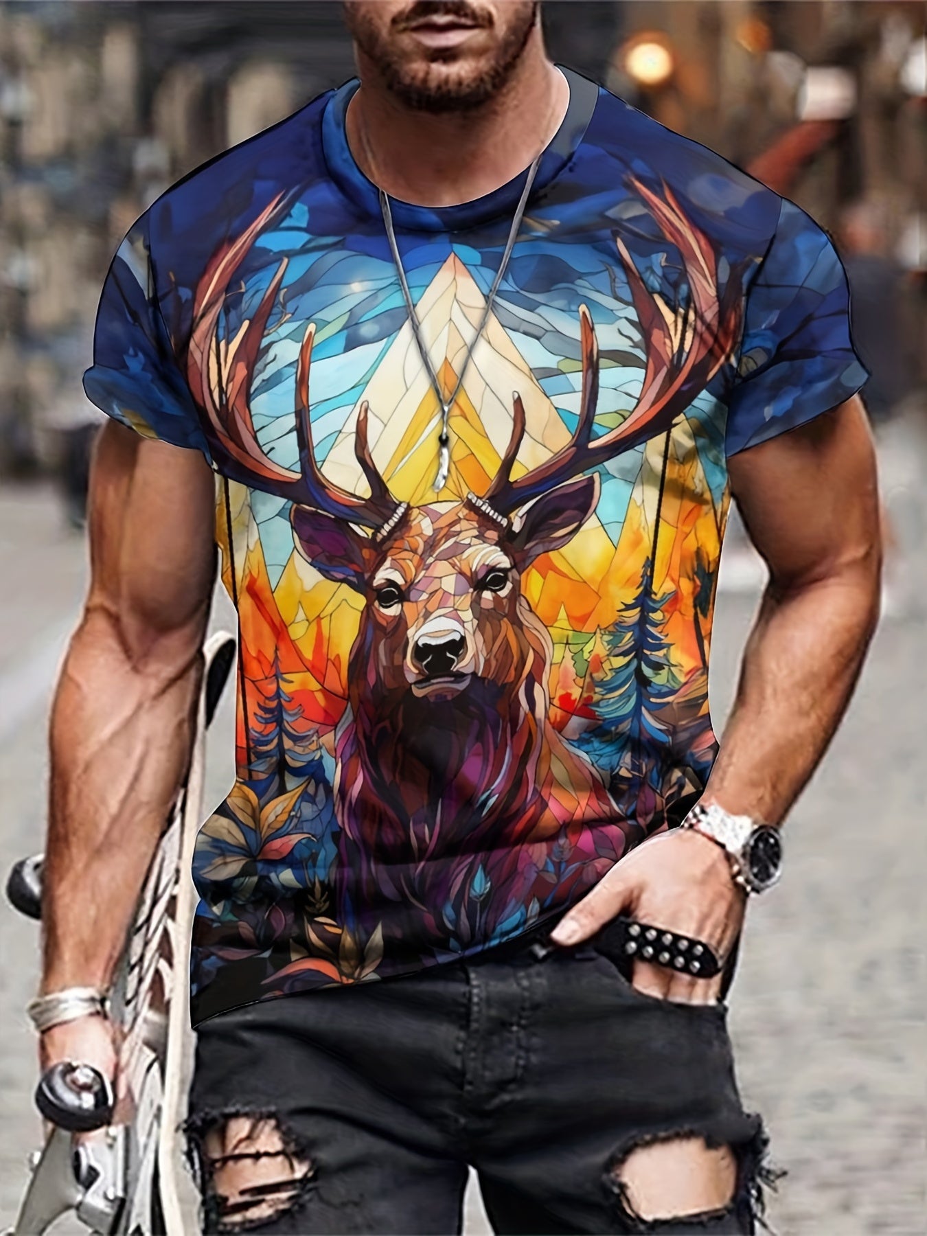 Men's Deer Graphic T-shirt Outdoor 3D Print Tee