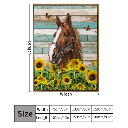 Vintage Horse Sunflower Flannel Blanket Lightweight Throw for Couch Bed Office