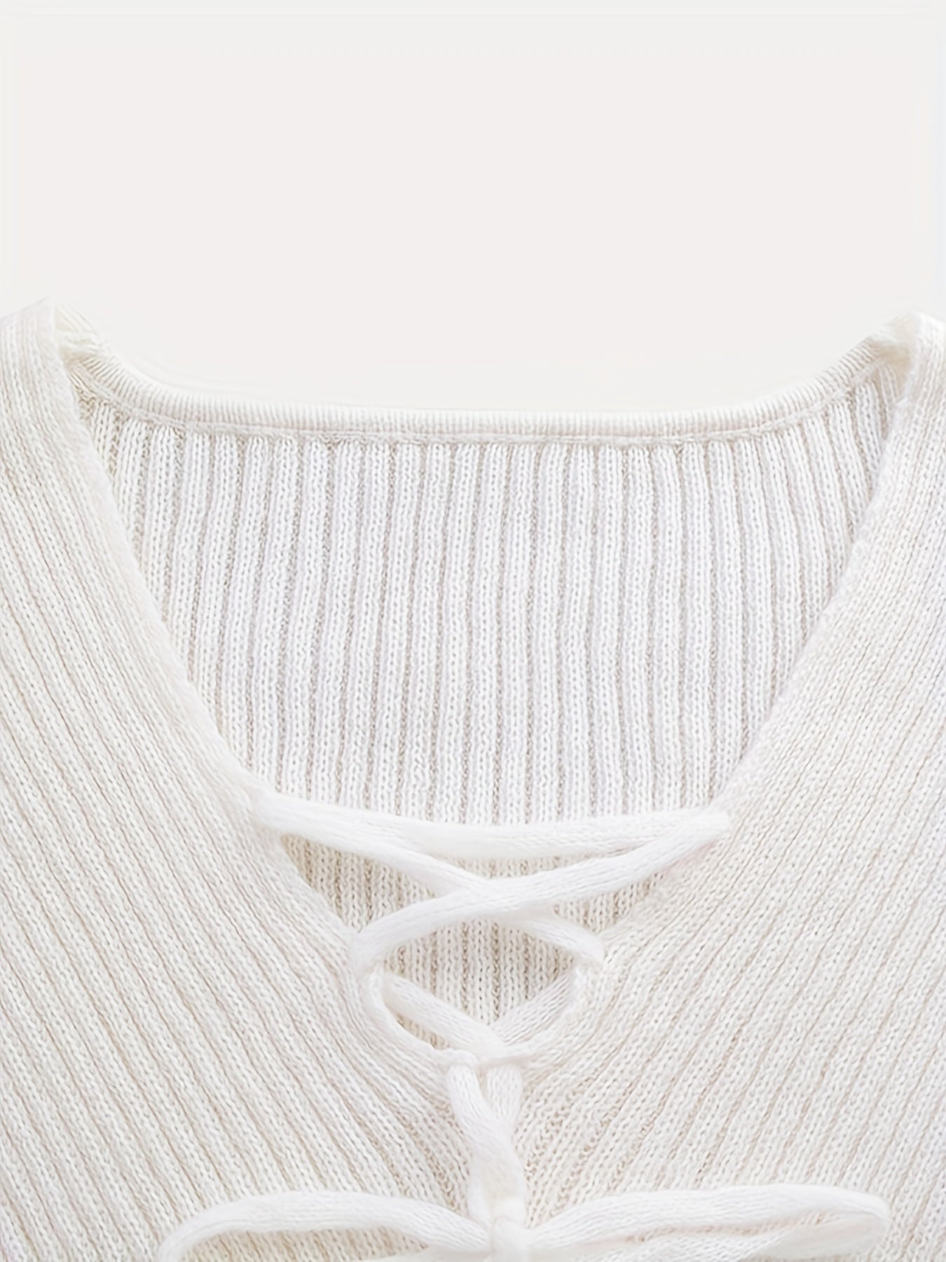  Women's Ribbed Pullover Sweater with Lace Up Drawstring