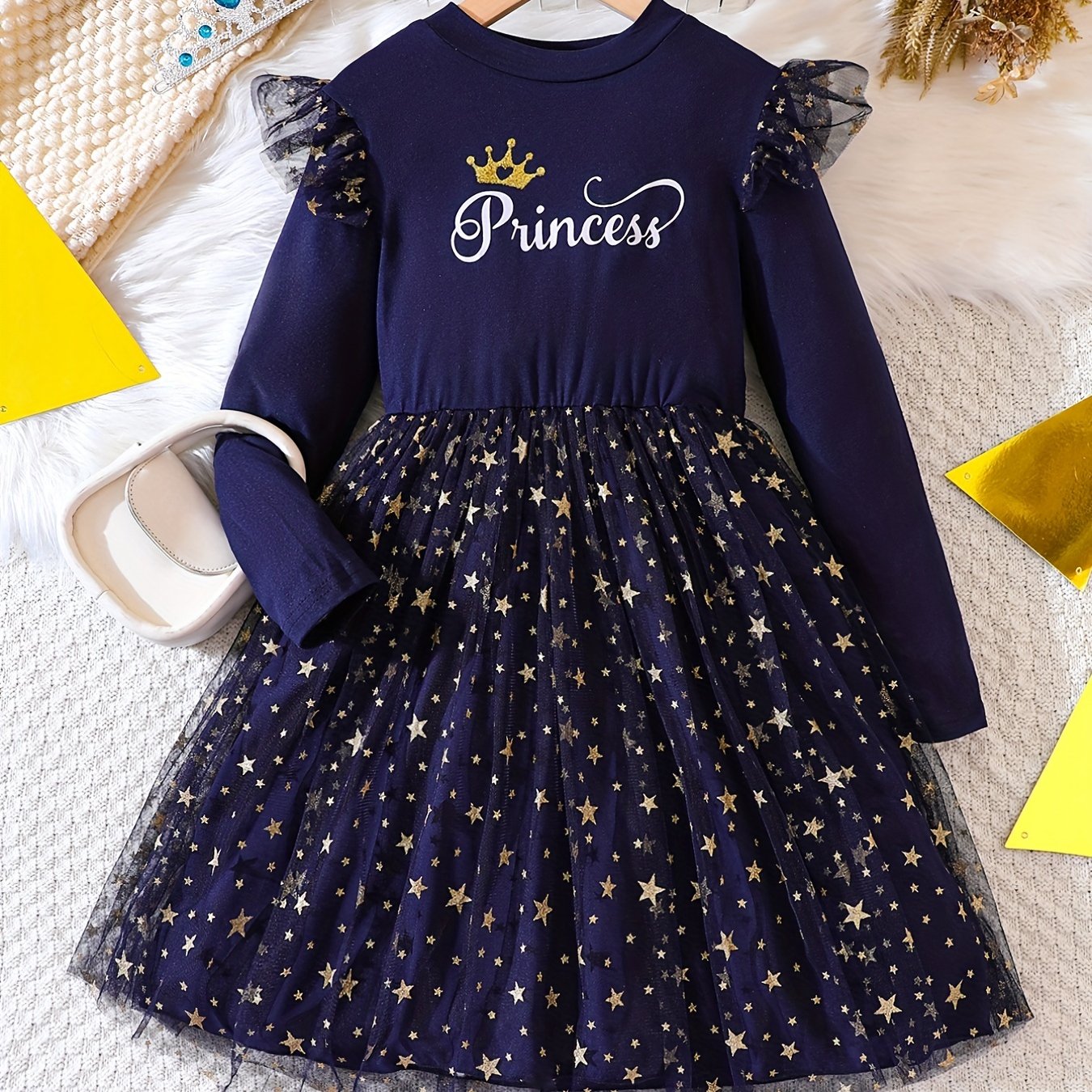 Girls Star & 'Princess' Mesh Dress With Tulle Kids Clothes