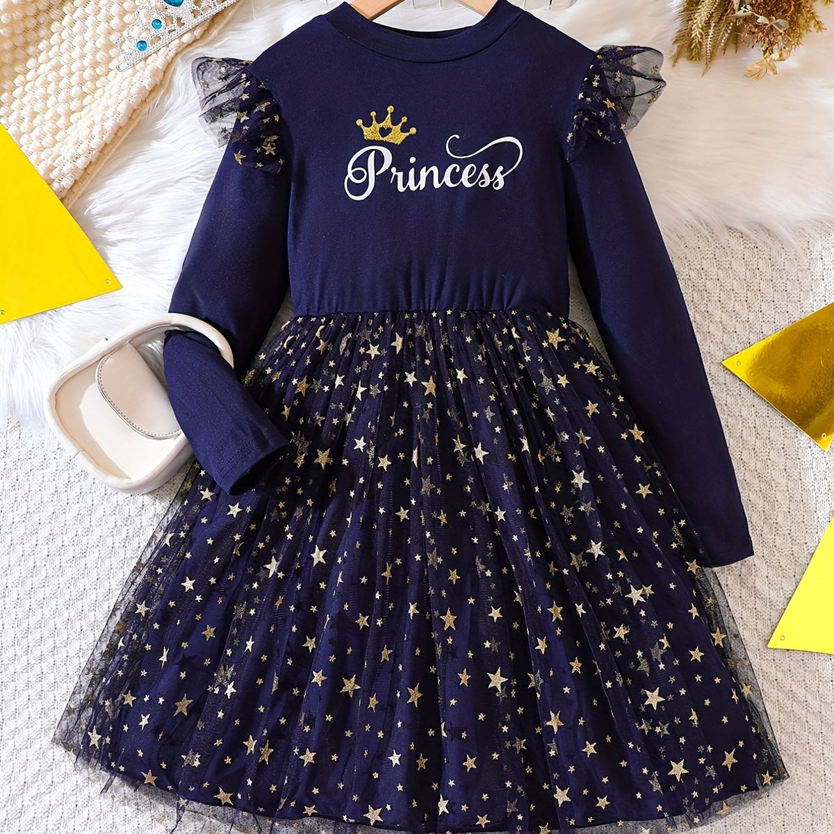Girls Star & 'Princess' Mesh Dress With Tulle Kids Clothes