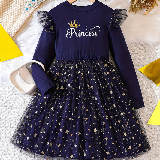 Girls Star & 'Princess' Mesh Dress With Tulle Kids Clothes