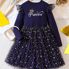 Girls Star & 'Princess' Mesh Dress With Tulle Kids Clothes