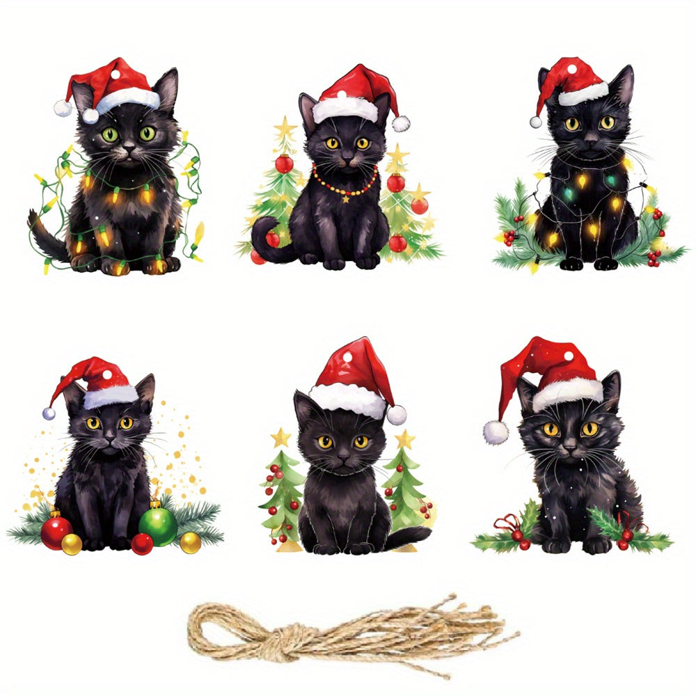 6pcs Cat Hanging Sign Christmas Party Decorations