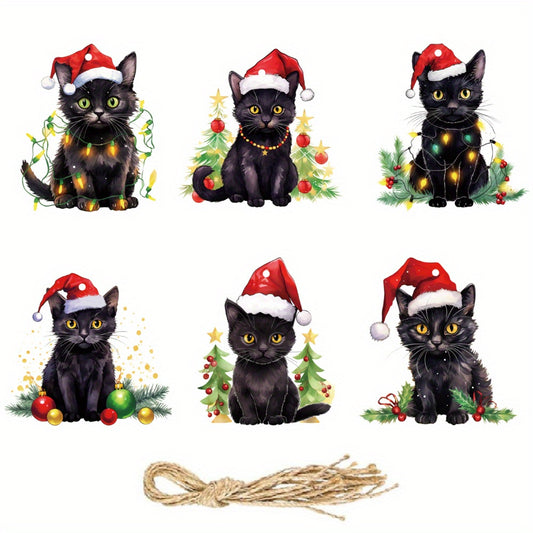 6pcs Cat Hanging Sign Christmas Party Decorations