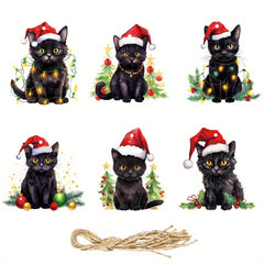 6pcs Cat Hanging Sign Christmas Party Decorations