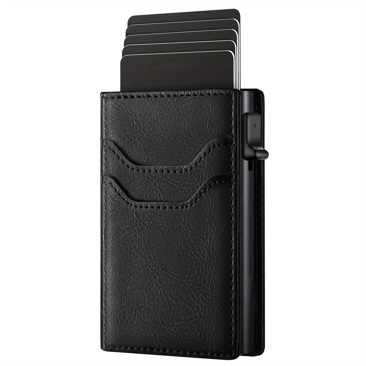 RFID Anti theft Card Holder Aluminum Alloy Automatically Pops Up Leather