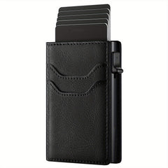 RFID Anti theft Card Holder Aluminum Alloy Automatically Pops Up Leather