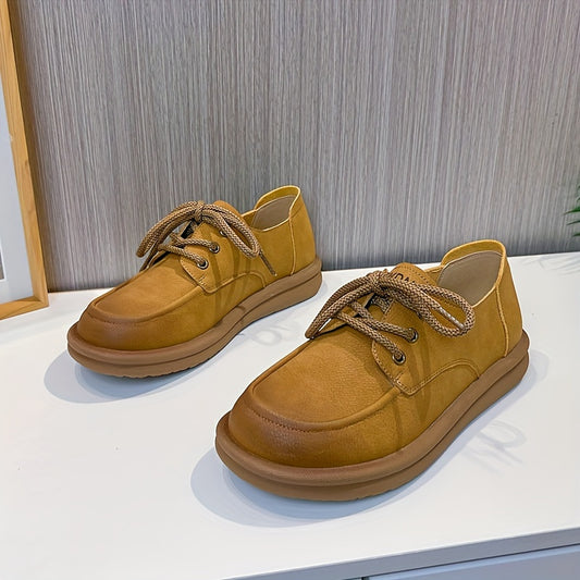 Women's Retro Shallow Mouth Flat Shoes Lace Up Walking Shoes