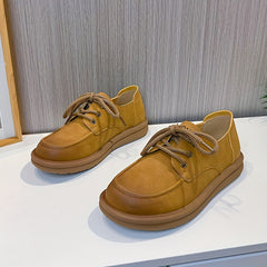 Women's Retro Shallow Mouth Flat Shoes Lace Up Walking Shoes