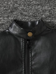 Boy's Fashionable Stand Collar Leather Jacket