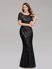 Sequined Mesh Pleated Maxi Dress for Party