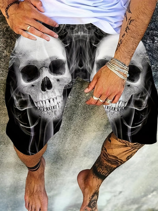 Men's Smoking Skull Print Shorts for Summer Outdoor Activities