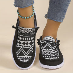 Women's Geometric Pattern Canvas Slip-On Loafers