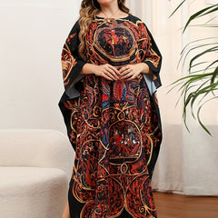  Boho Kimono Paisley Print Batwing Sleeve Maxi Cover Up