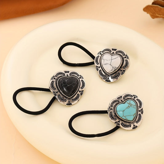 3pcs Turquoise Hair Tie Western Style Hair Rope Ponytail Holder