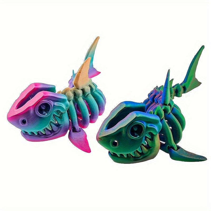 Colorful 3D Printed Shark Skeleton Statue with Flexible Joints