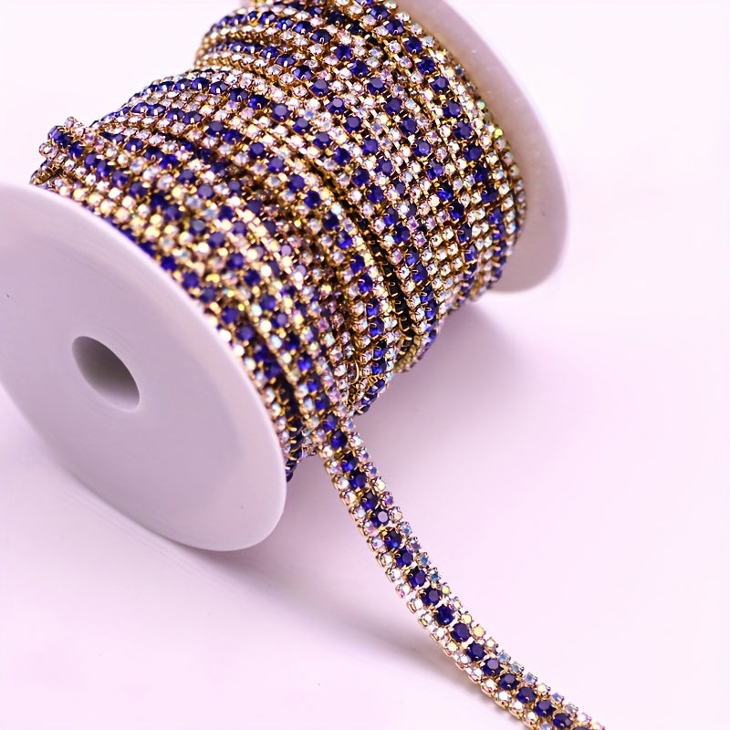 Crystal AB Rhinestone Cup Chain for Dress Decoration Sewing Golden Silvery Base