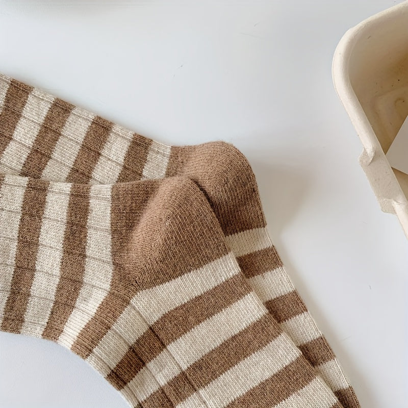 5 Pairs Striped Crew Socks Comfy & Breathable Women's Stockings