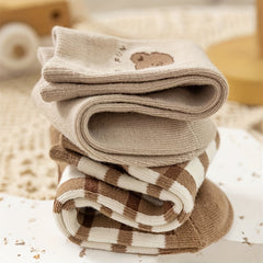 4 Pairs Cartoon Teddy Bear Crew Socks for Kids