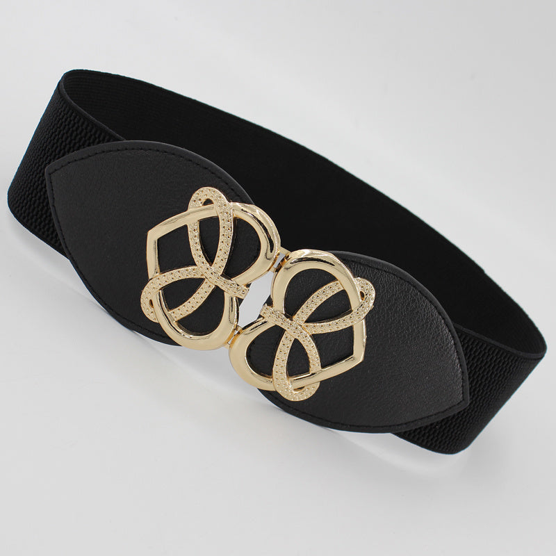 Heart Buckle Wide Elastic Waistband Long Belt Dress Adornment