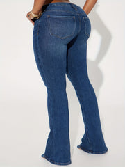  Women's Flared Leg Denim Pants Medium Stretch Slim Fit Jeans