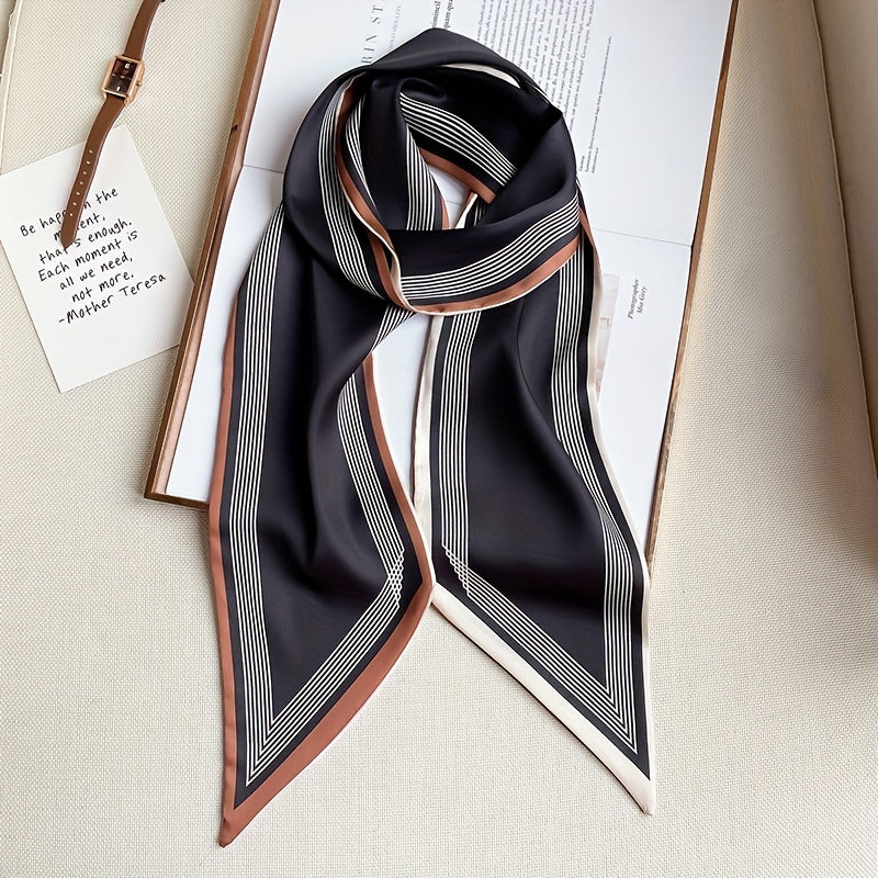 Stripe Print Skinny Scarf Solid Neck Tie Scarf