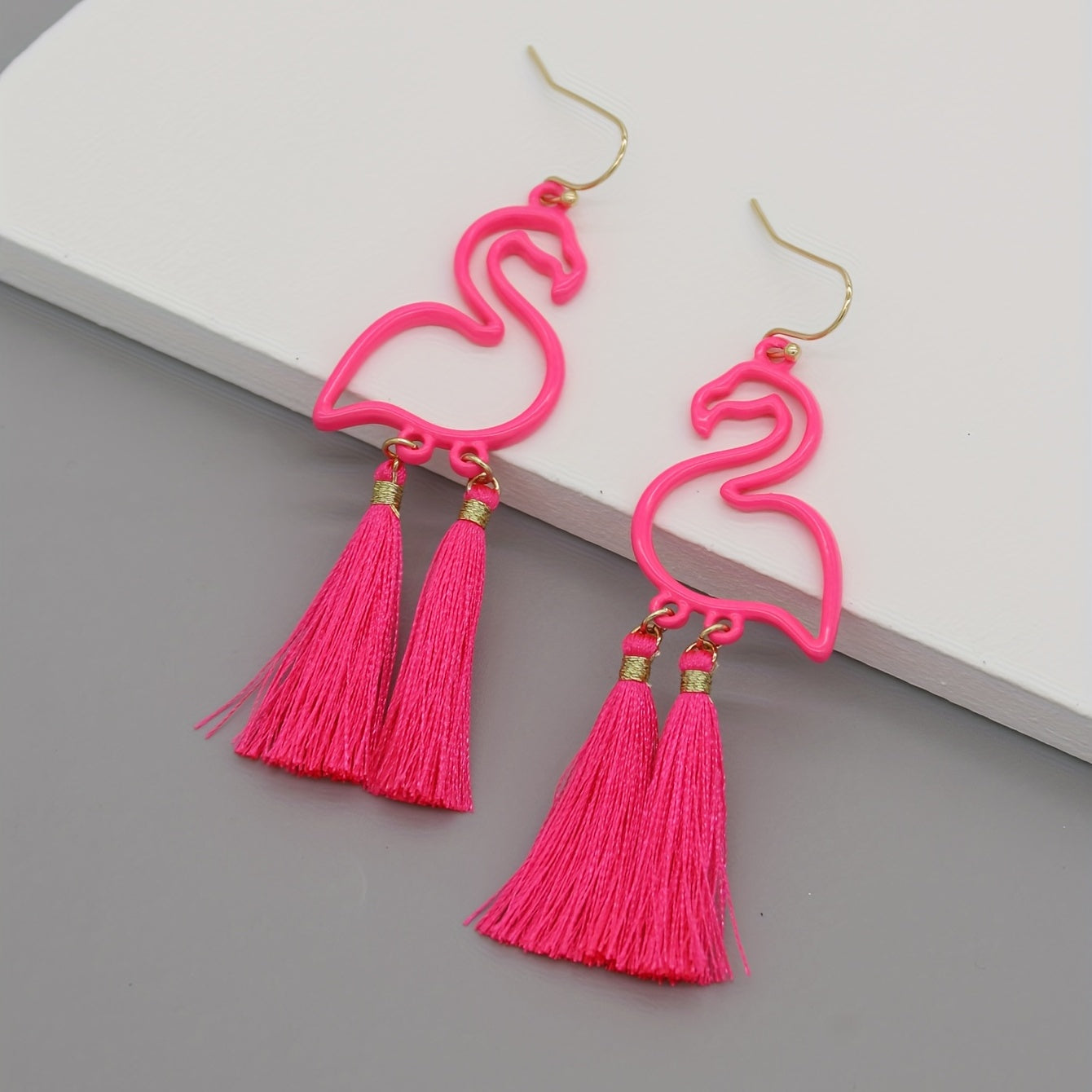 Hot Pink Flamingo Tassel Dangle Earrings Women Party Costume Accessory