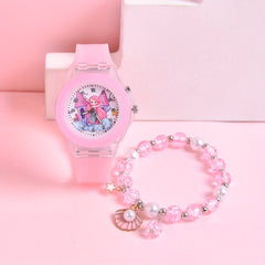Girls Silicone Strap Watch & Bracelet Set