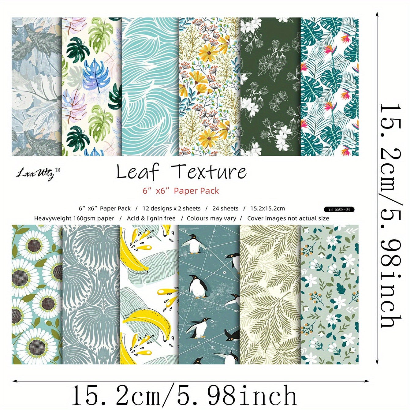 24pcs Marble Texture Paper for DIY Scrapbooking Album 6in x 6in