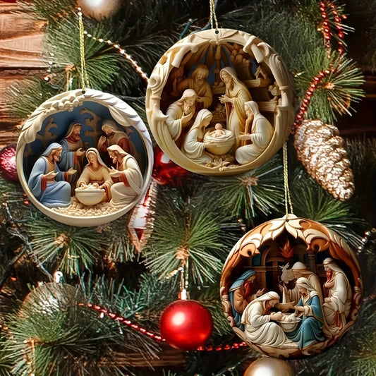 6 Pack Nativity Scene Wooden Ornaments Religious Holiday Decor