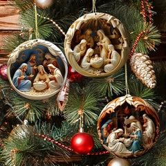 6 Pack Nativity Scene Wooden Ornaments Religious Holiday Decor