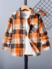 Toddler Boys Plaid Lapel Shirts Long Sleeve Button Down Tops Spring Fall Outwear