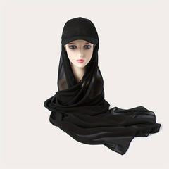 Hijab Baseball Cap With Chiffon Shawl Solid Sun Hats In One 2 piece Headscarf