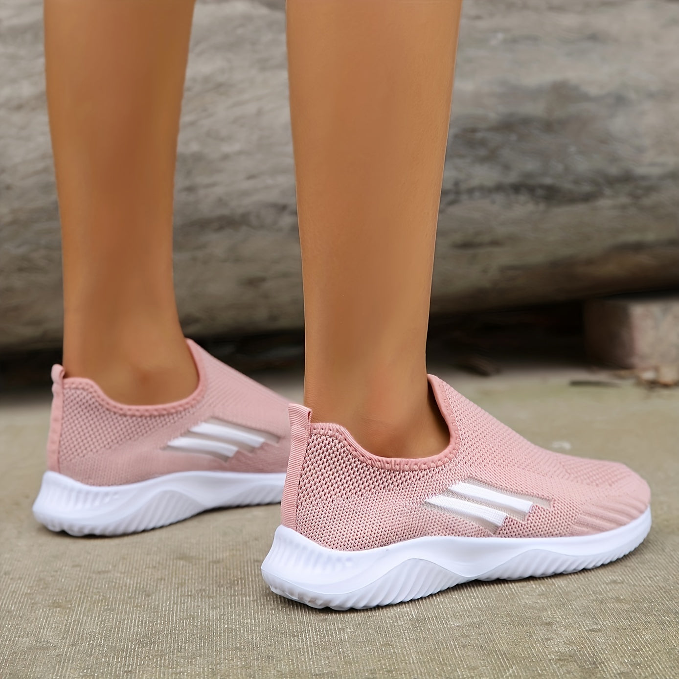 Women's Pink Breathable Slip On Running Shoes Lightweight Low Top
