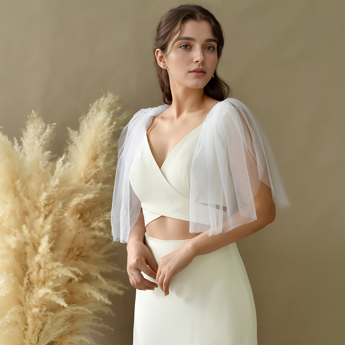 Detachable Bridal Shawl Puff Sleeves Nylon Wedding Dress Accessory