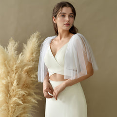 Detachable Bridal Shawl Puff Sleeves Nylon Wedding Dress Accessory