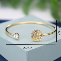 Zircon Life Tree Bracelet - Adjustable Cuff Bangle for Women