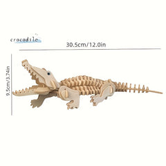 Wooden Dinosaur Rhinoceros Crocodile Horse Animal Puzzle DIY Model