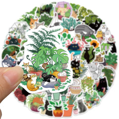 50pcs Cartoon Cat & Plant Graffiti Sticker Set
