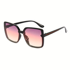 Oversized Square Sunglasses Rivet Decor Striped Temple Glasses UV400