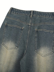 Vintage Distressed Jeans Men's Casual Straight Leg Denim Pants