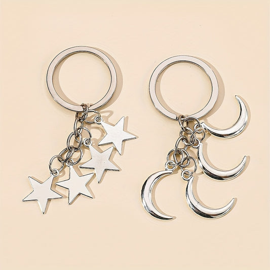 Pentagram Moon Star Keychain Pendant for Couples